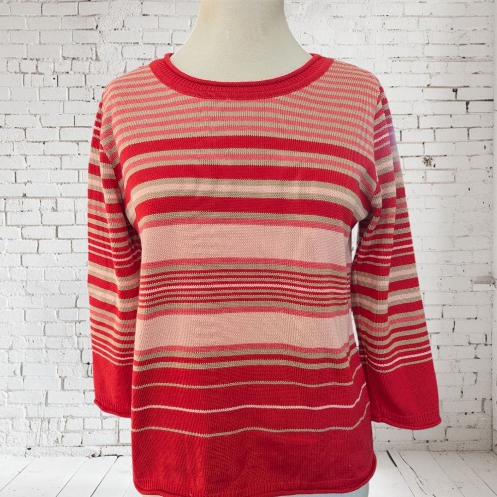 Host Pick - Skovhuus Red and Beige Costal Cottagecore Striped Sweater